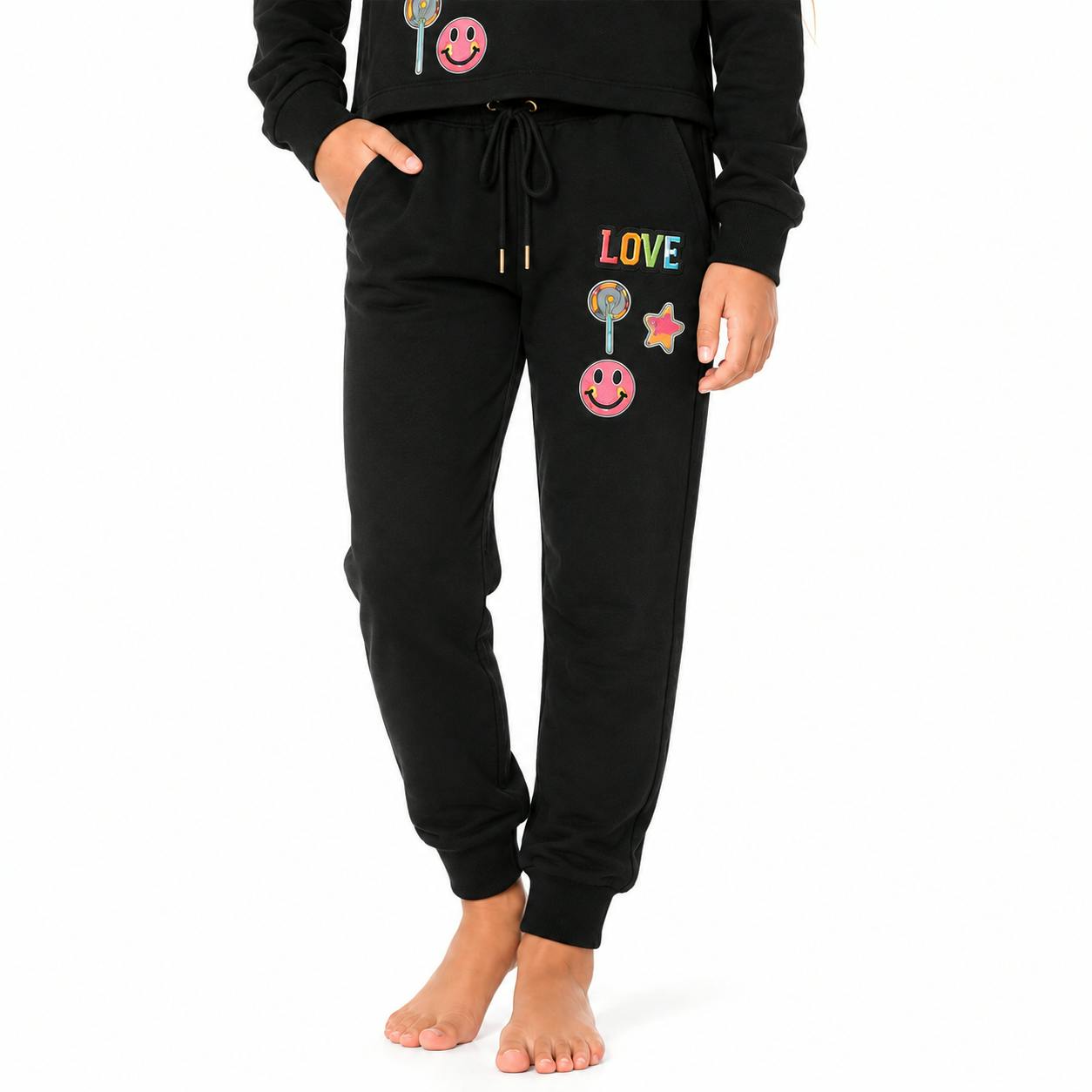 Butter Fleece Sweatpants with LOVE & Happy Face Patches
