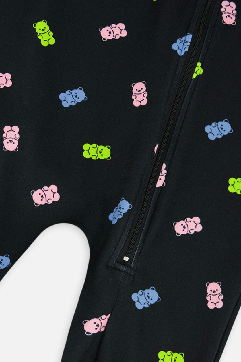One Piece Thermal Underwear Black Printed Gummy Bears