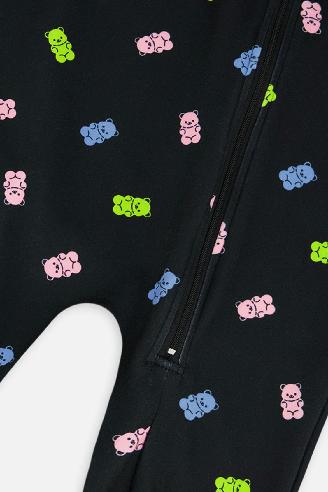One Piece Thermal Underwear Black Printed Gummy Bears