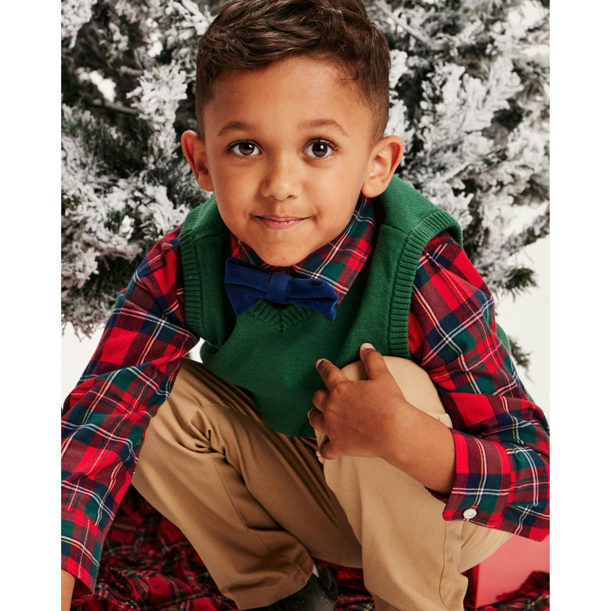Kids 4-Piece Sweater Vest Set | Holiday Plaid