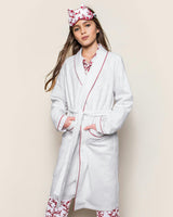 Kid's Flannel Robe in White with Red Piping