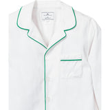 Kid's Twill Pajama Set in White with Green Piping