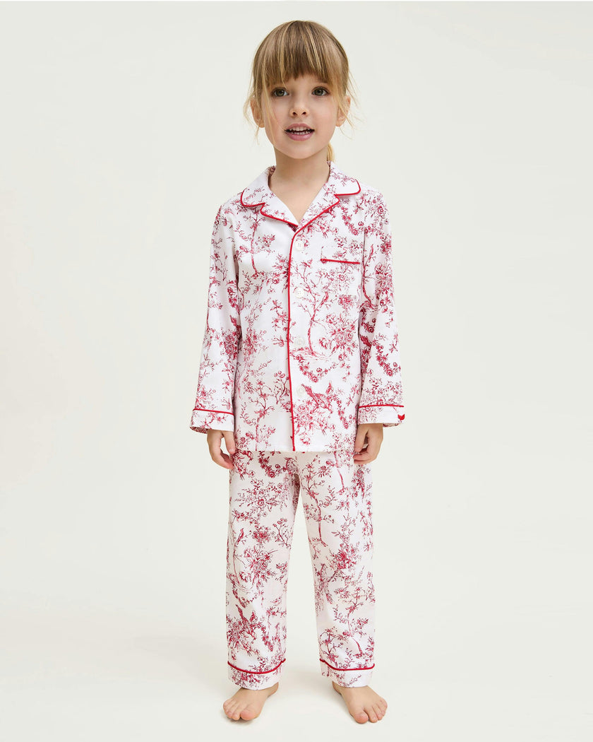 Kid's Twill Pajama Set in Red Timeless Toile
