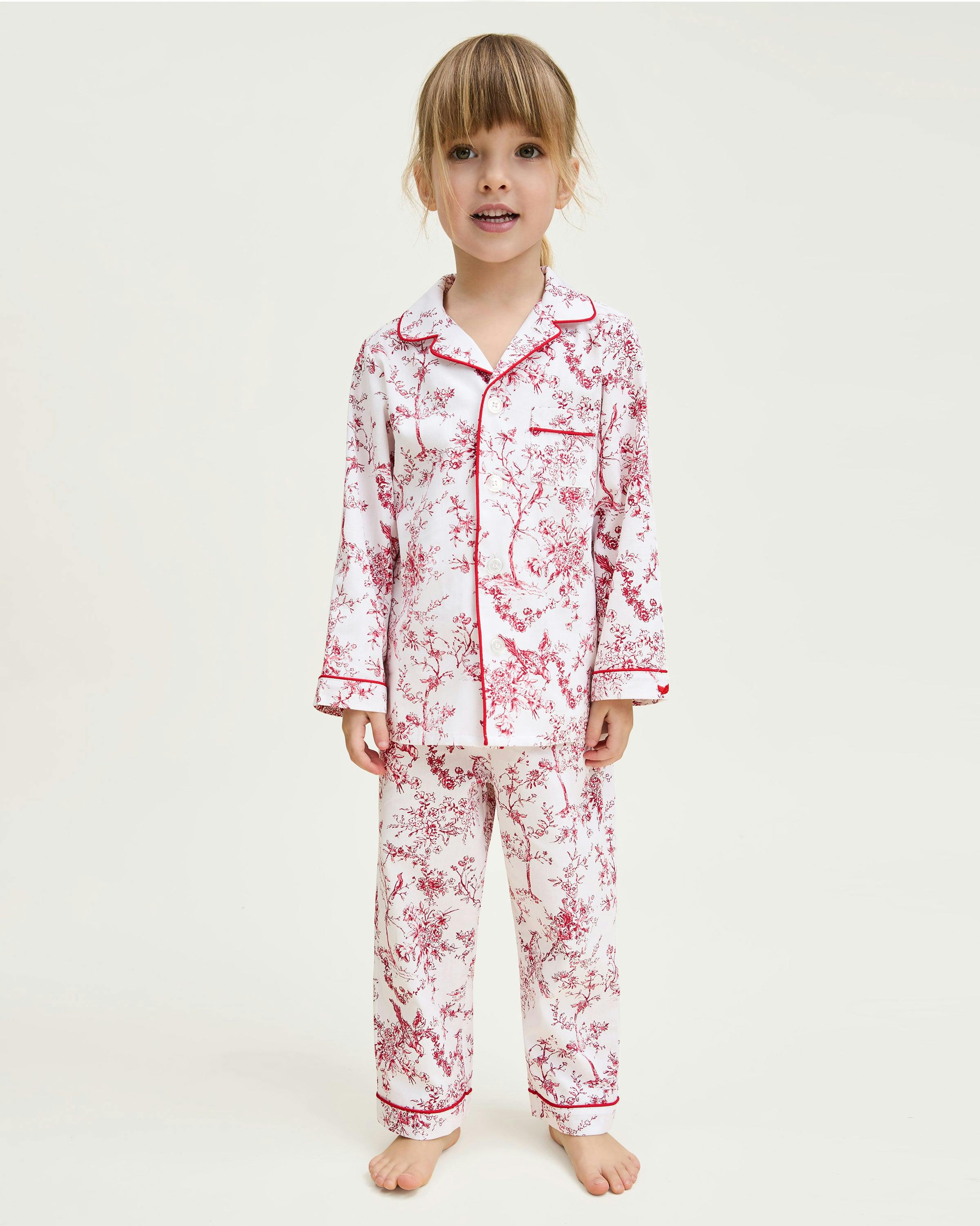 Kid's Twill Pajama Set in Red Timeless Toile
