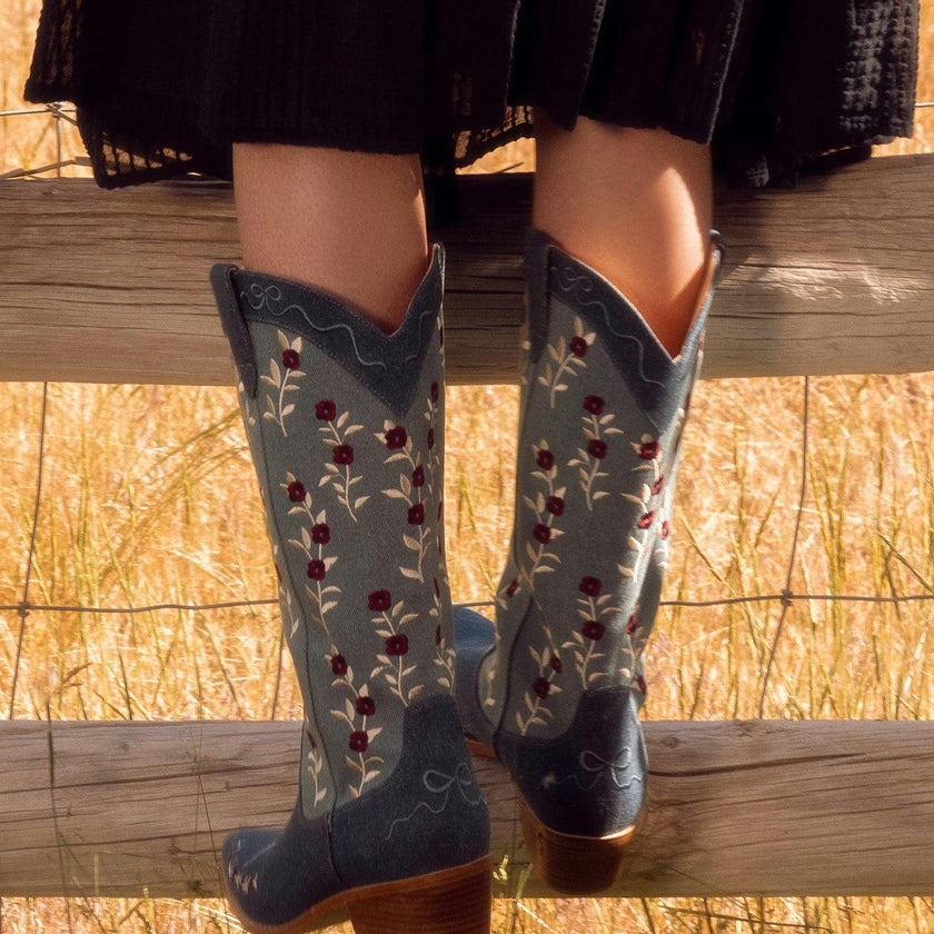 Rosemary Cowgirl Boots in Denim