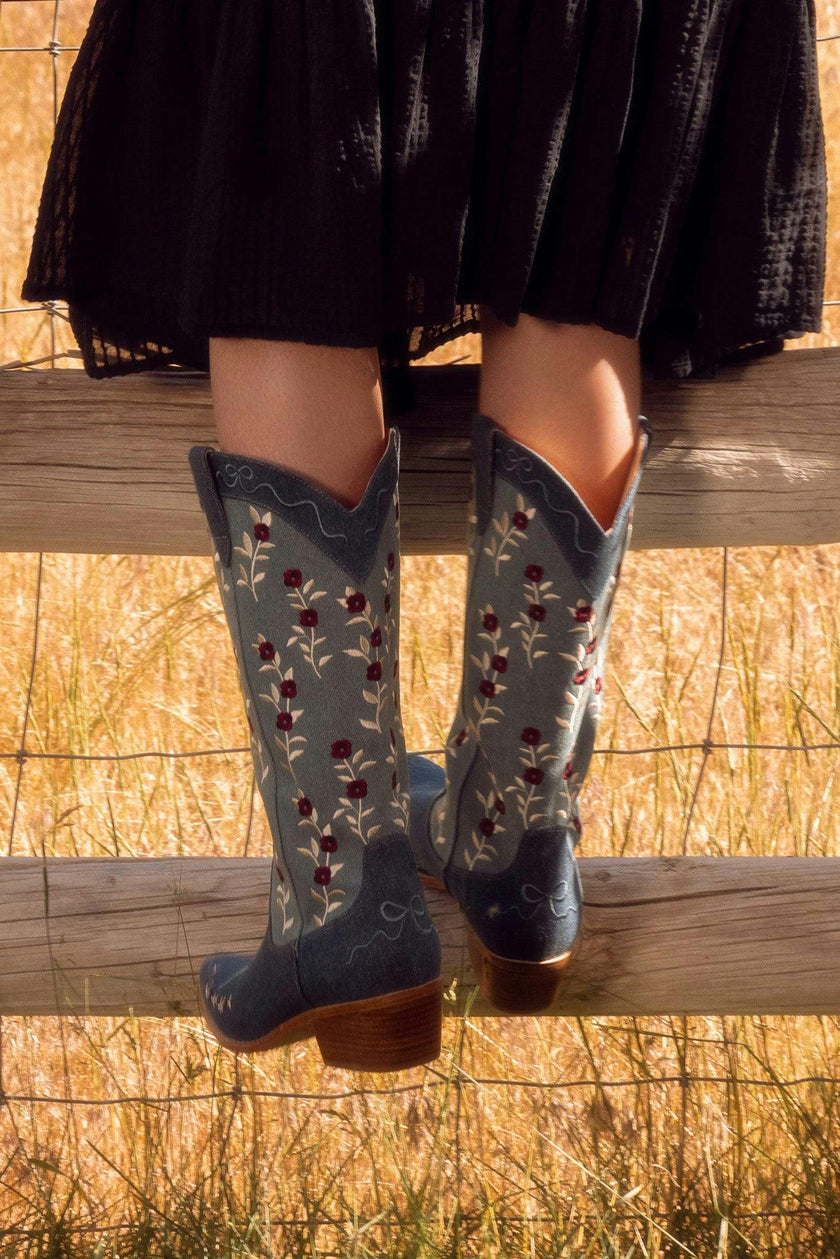 Rosemary Cowgirl Boots in Denim