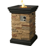 20" Outdoor Square Slate Rock Propane Gas Fire Pit With Steel Base