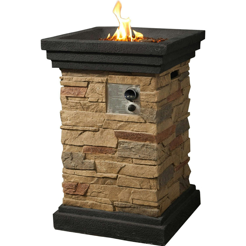 20" Outdoor Square Slate Rock Propane Gas Fire Pit With Steel Base