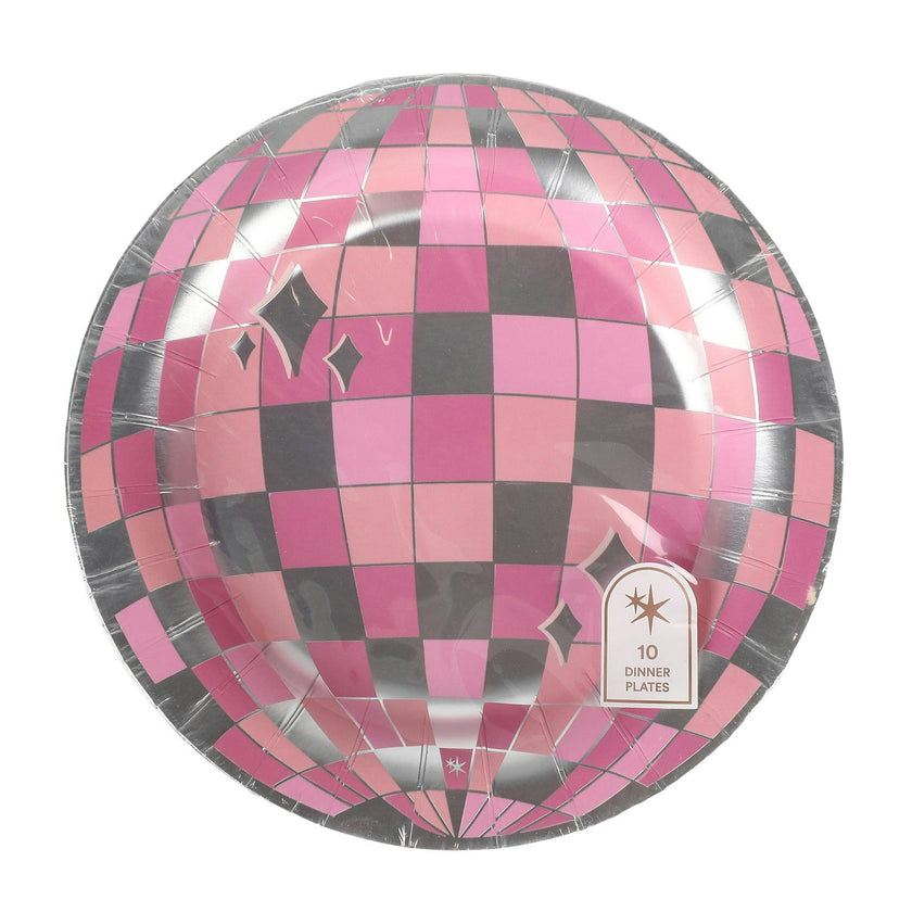 Packed Party Disco Ball Pink Paper Plates (set of 8)