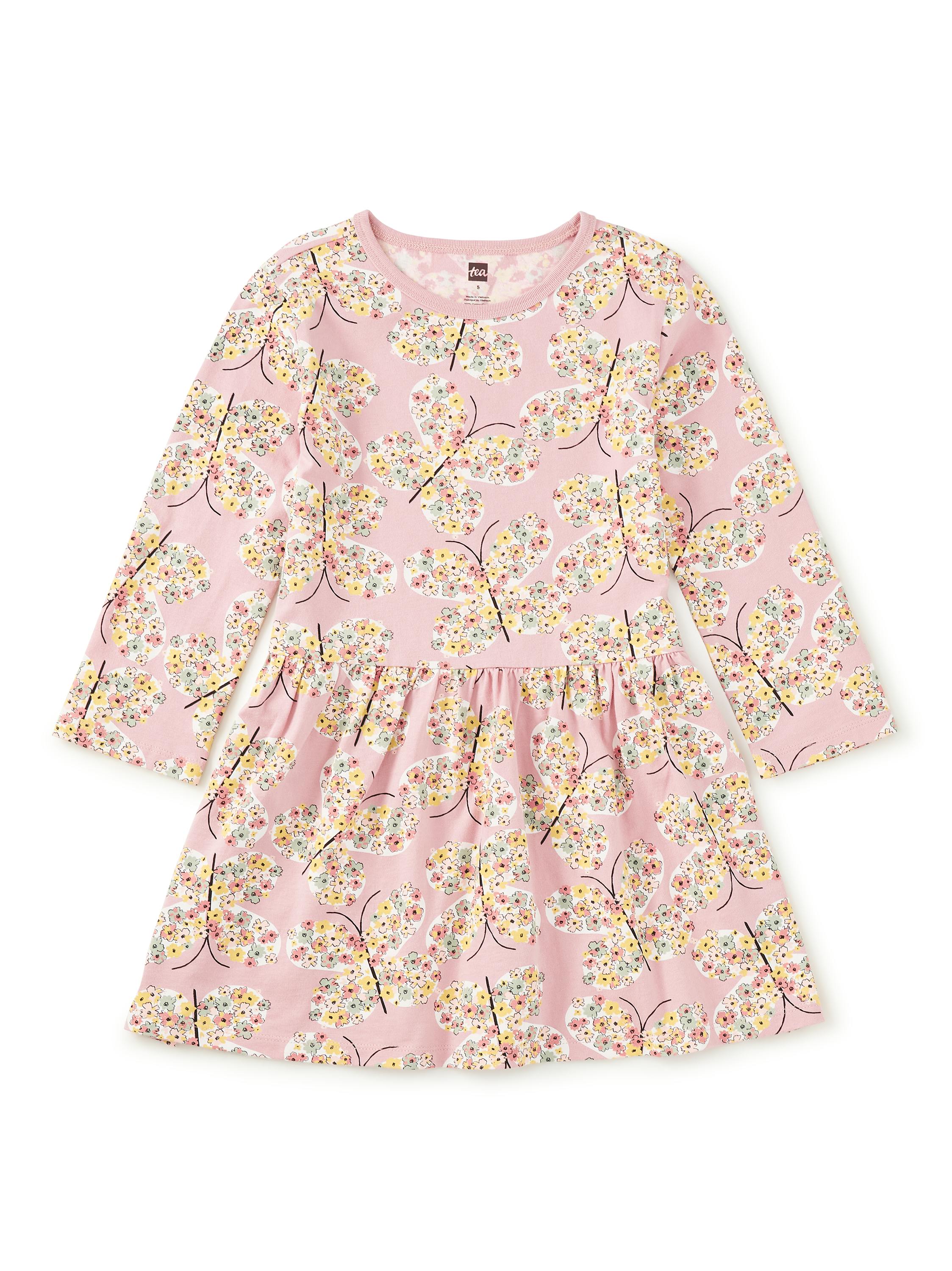 Long Sleeve Skirted Dress, Tea Rose Butterfly