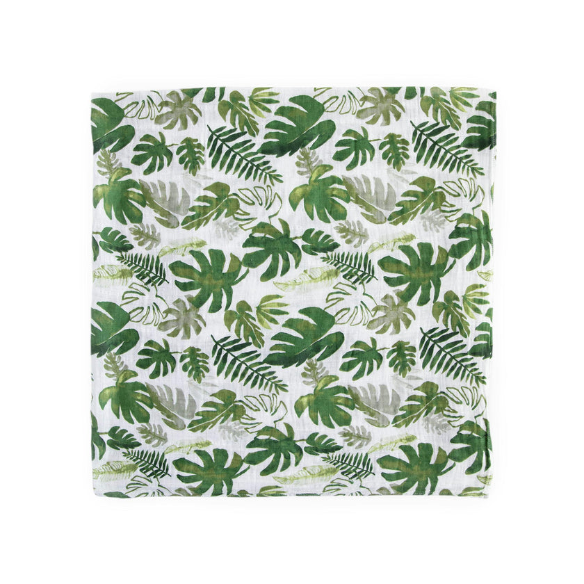 Cotton Muslin Swaddle Blanket - Tropical Leaf