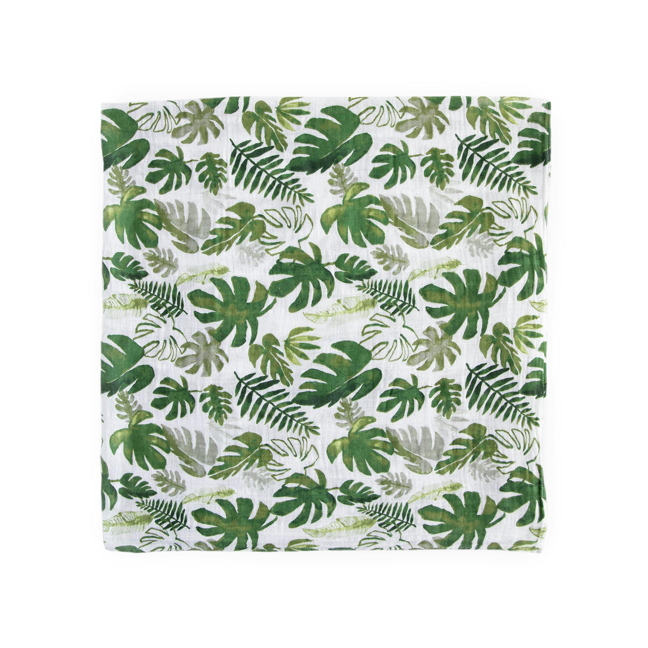 Cotton Muslin Swaddle Blanket - Tropical Leaf