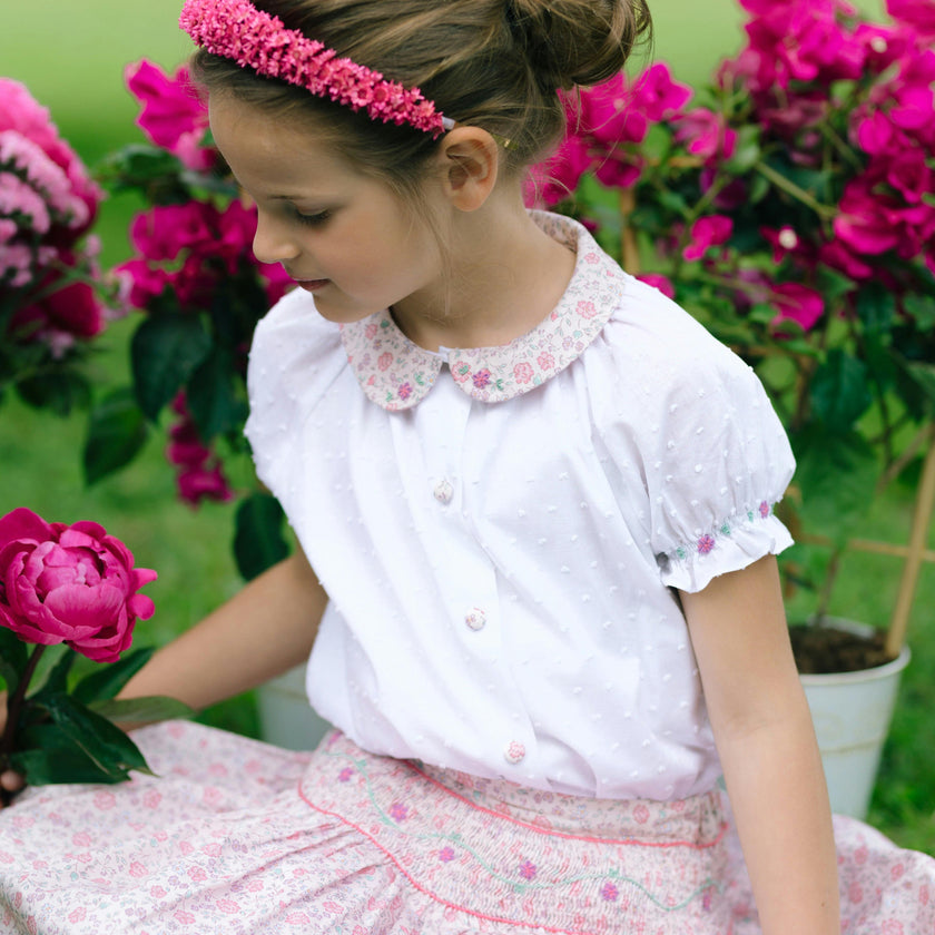 Marie Floral Pink Skirt & Short Sleeve Blouse