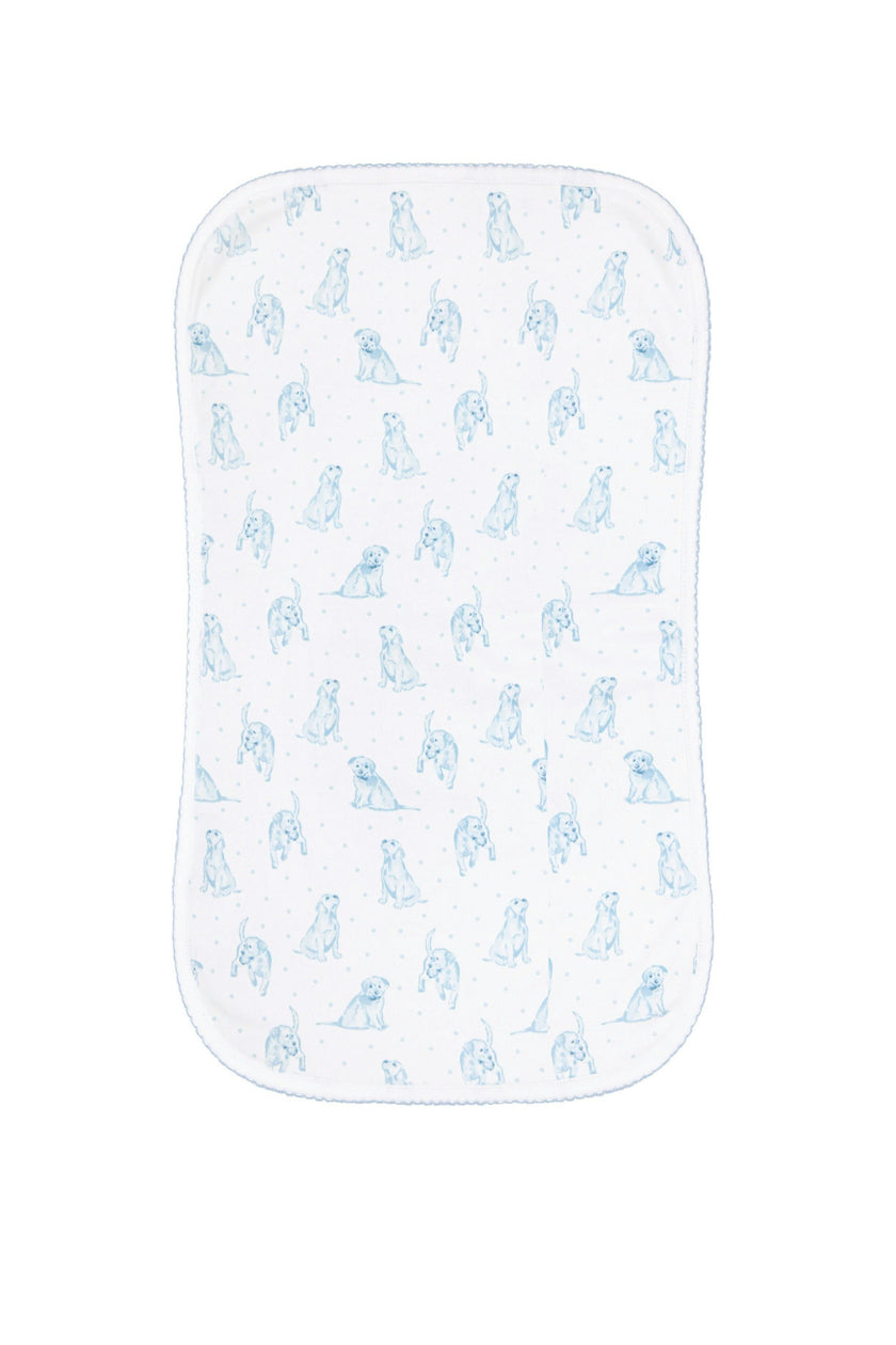 Blue Puppy Love Print Burp Cloth