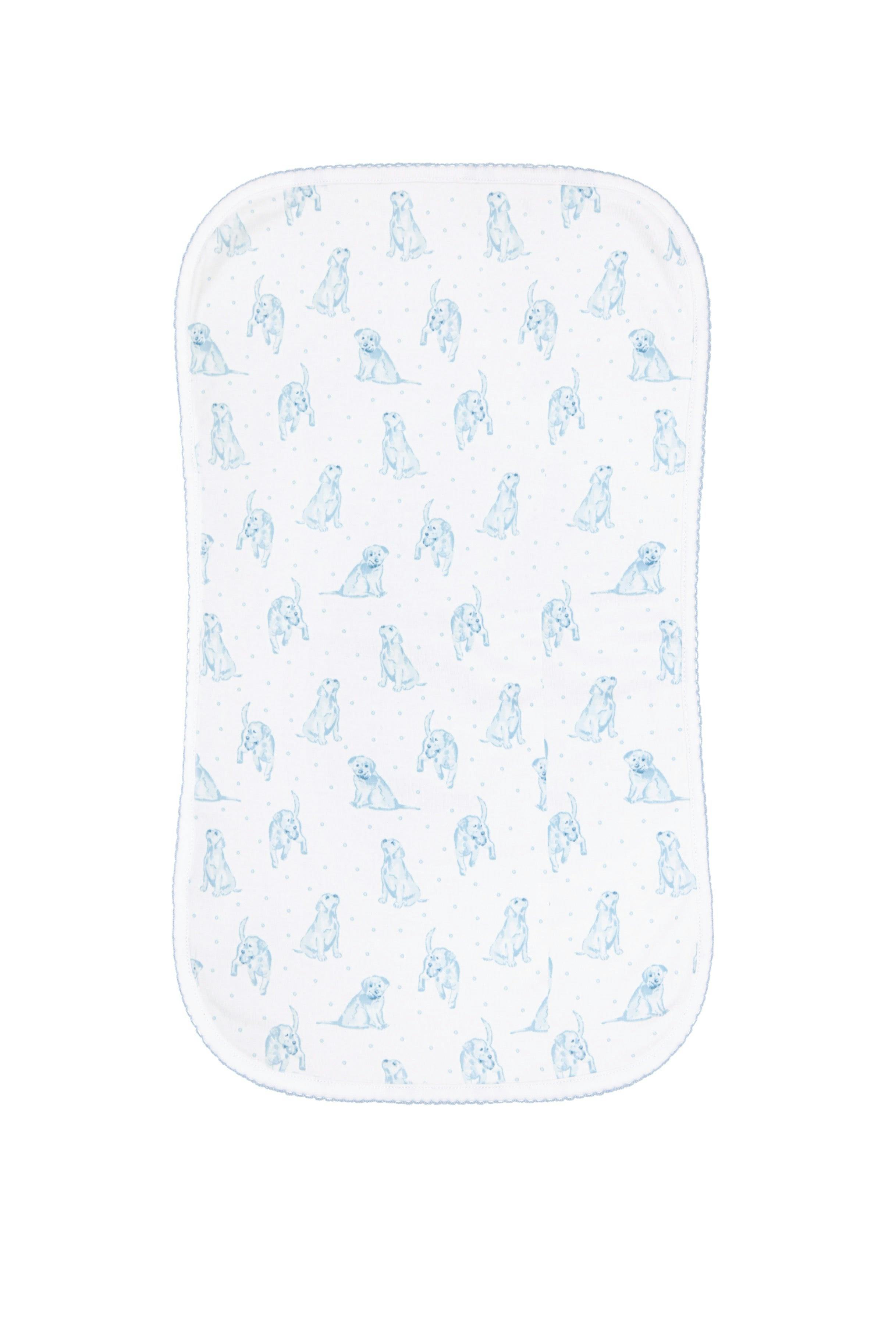 Blue Puppy Love Print Burp Cloth