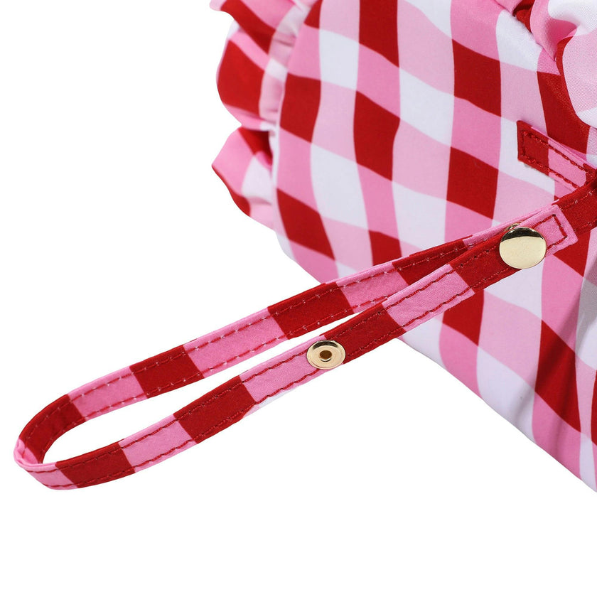 Packed Party Picnic-Core Red and White Gingham Ruffled Clutch - 8.25x5.25 Inch Check Print Pouch with Ruffle Trim and Poly Lining for Parties and Gifting