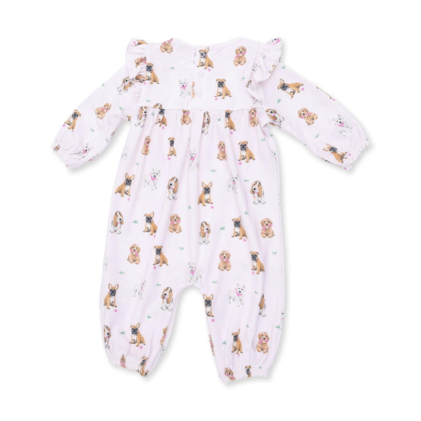 Bestie Dogs Pink - Ruffle Sleeve Snap Romper