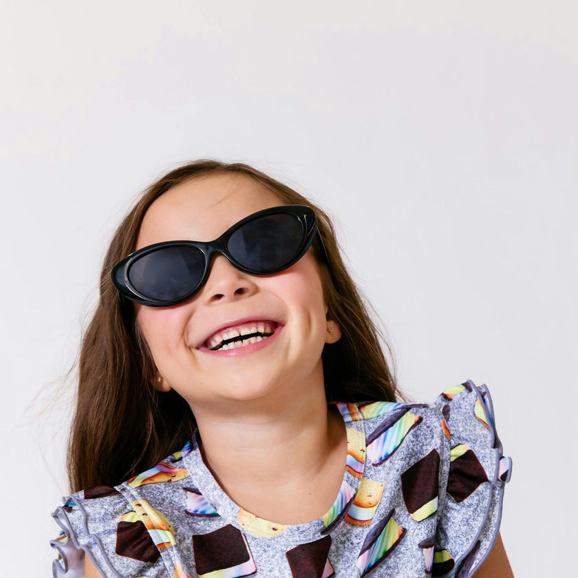 Girls Hi-Shine Ruffle Crop Top in Rainbow Ice Cream Saucers
