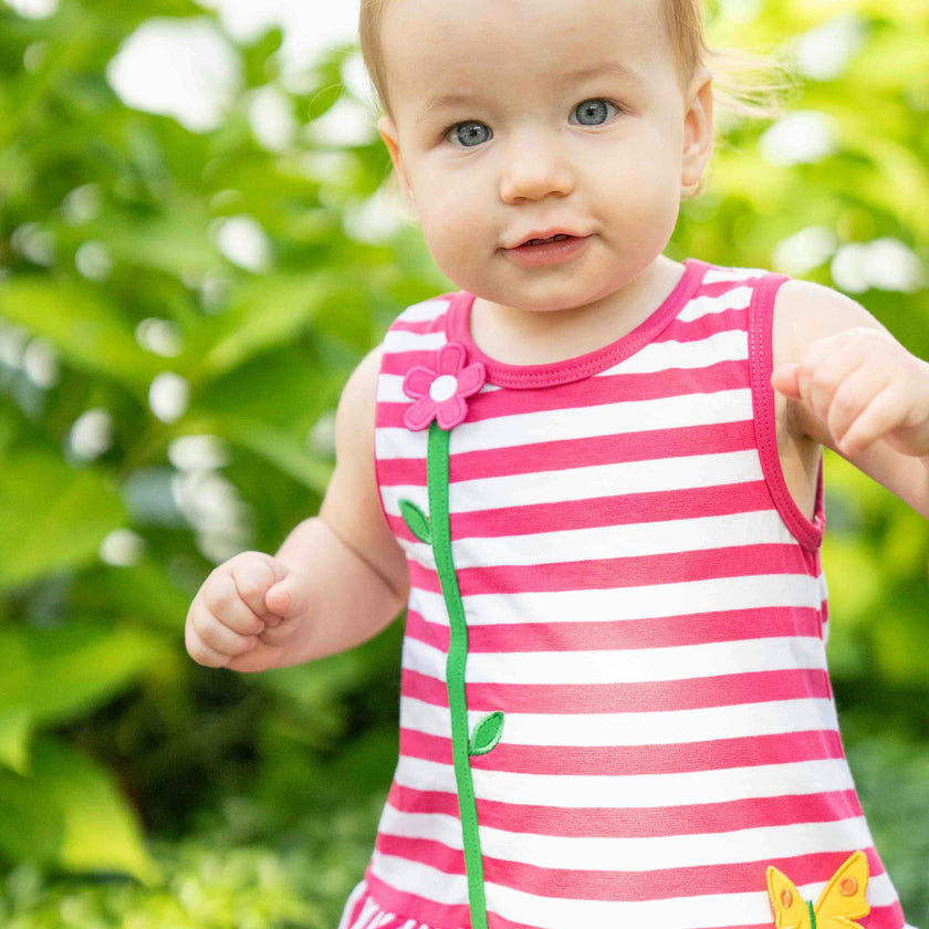 Stripe Knit Romper With Flower