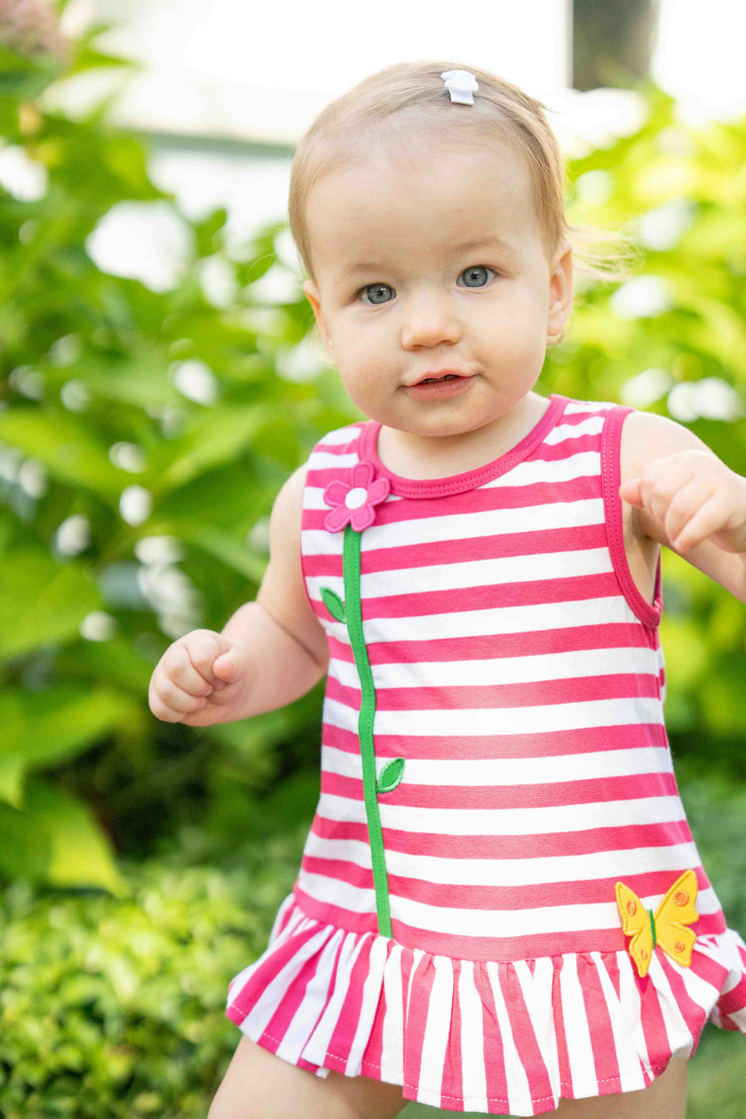 Stripe Knit Romper With Flower