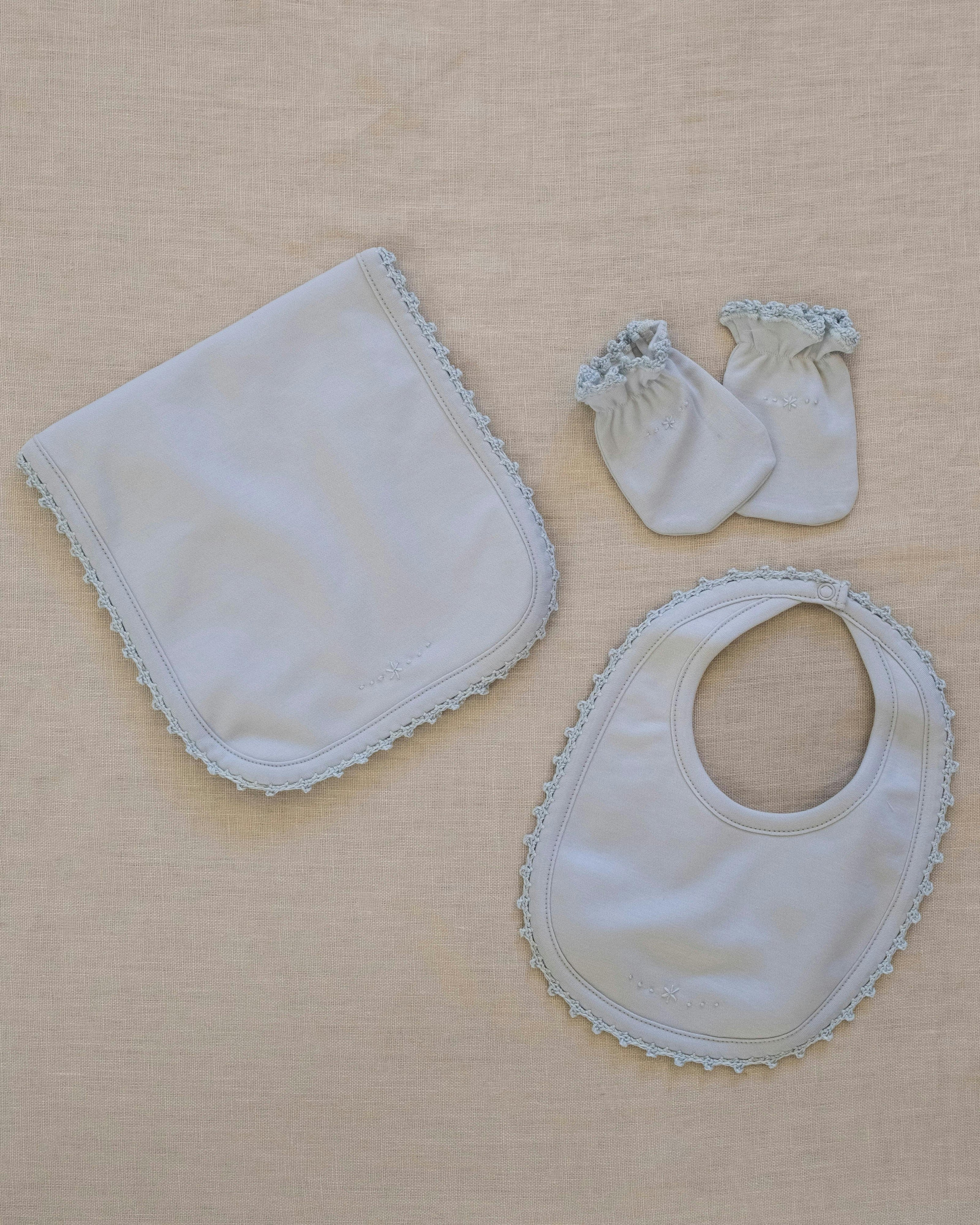 Bib/Mittens/Burp Cloth Set