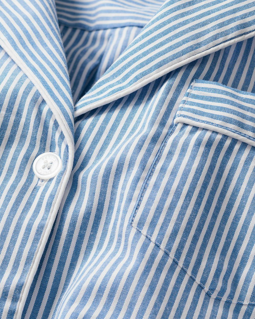 Women's Twill Long Sleeve Short Set in French Blue Heritage Stripe