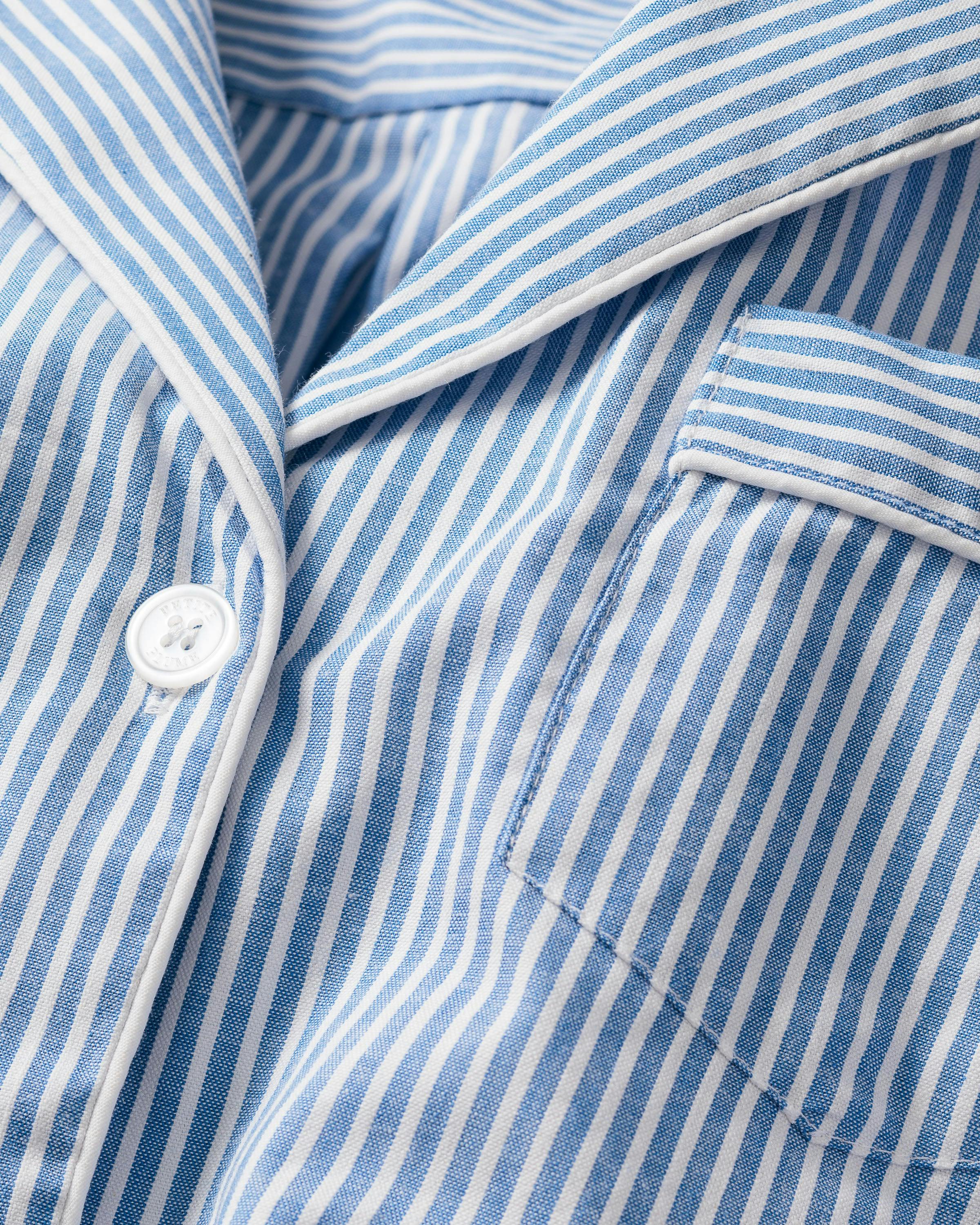 Women's Twill Long Sleeve Short Set in French Blue Heritage Stripe
