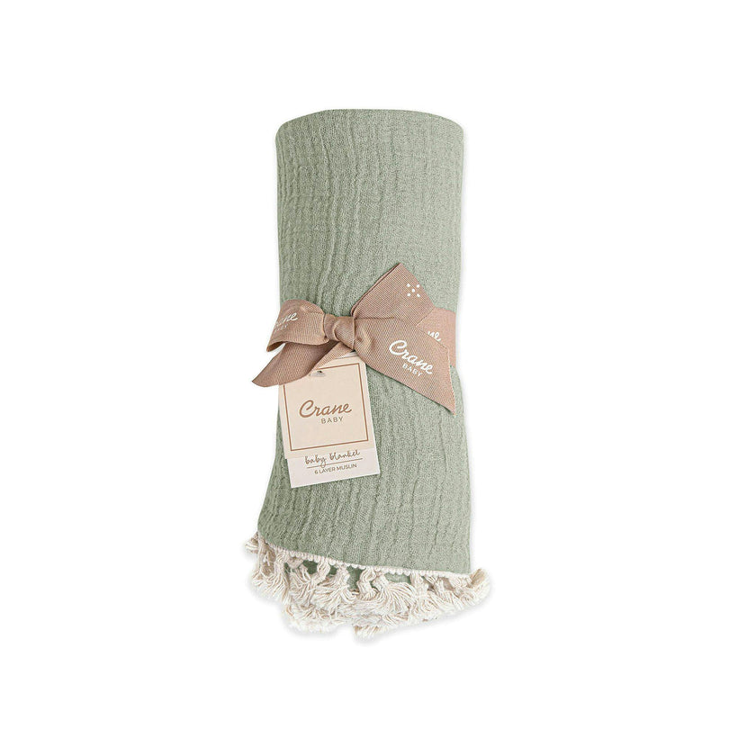 6-Layer Cotton Muslin Baby Blanket (Green Fern)