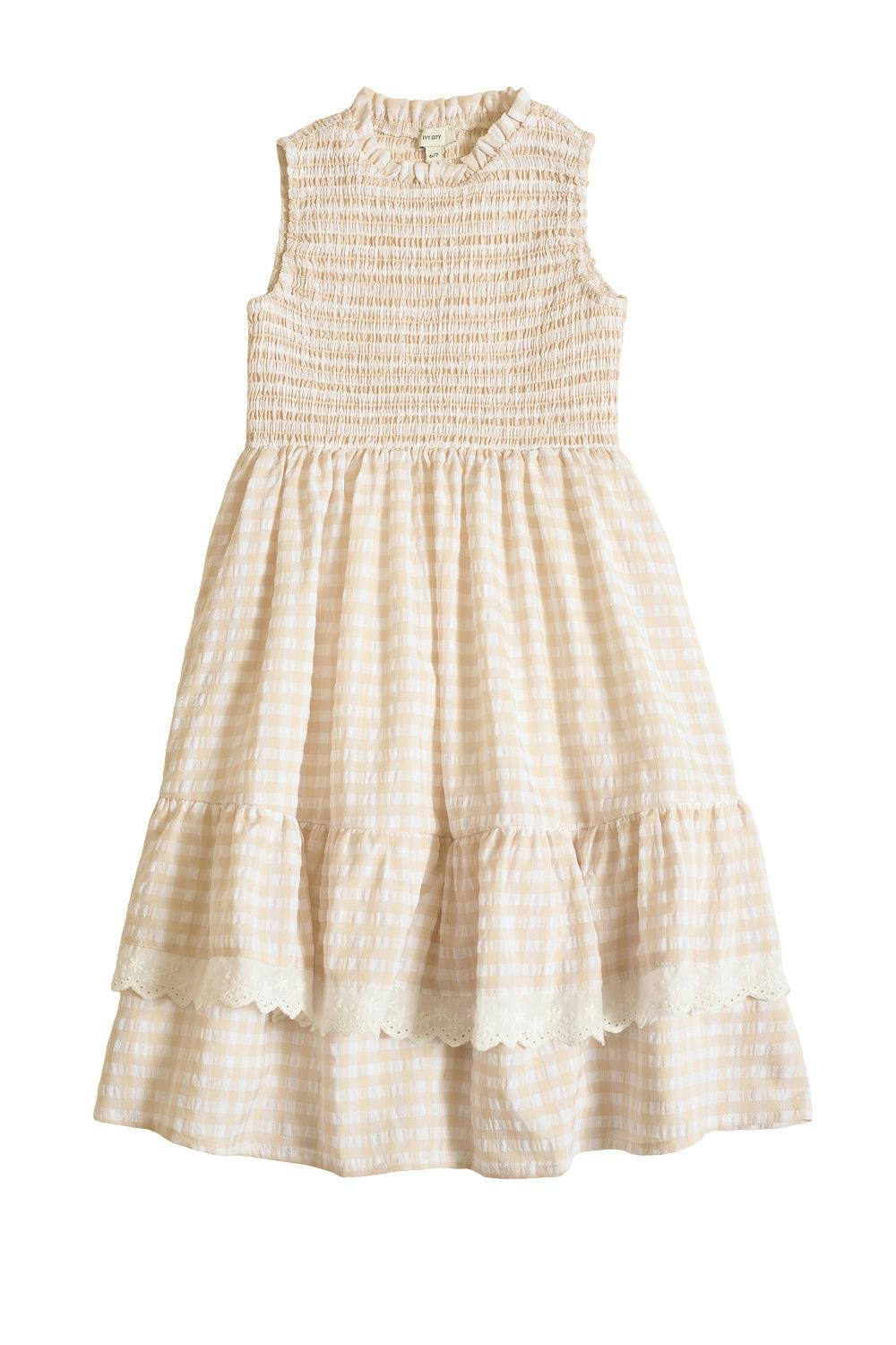 Mini Presley Sleeveless Dress in Cream Gingham