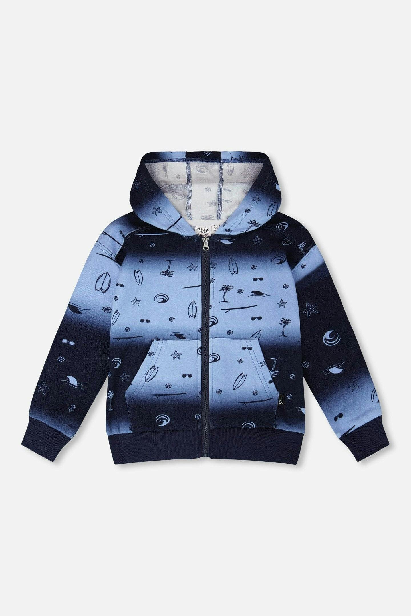 Hooded French Terry Cardigan Blue Gradient