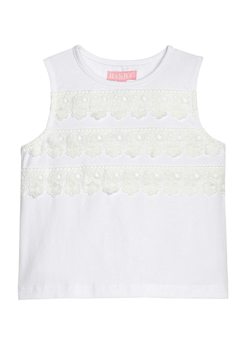 Sleeveless Tank - White Eyelet Stripe