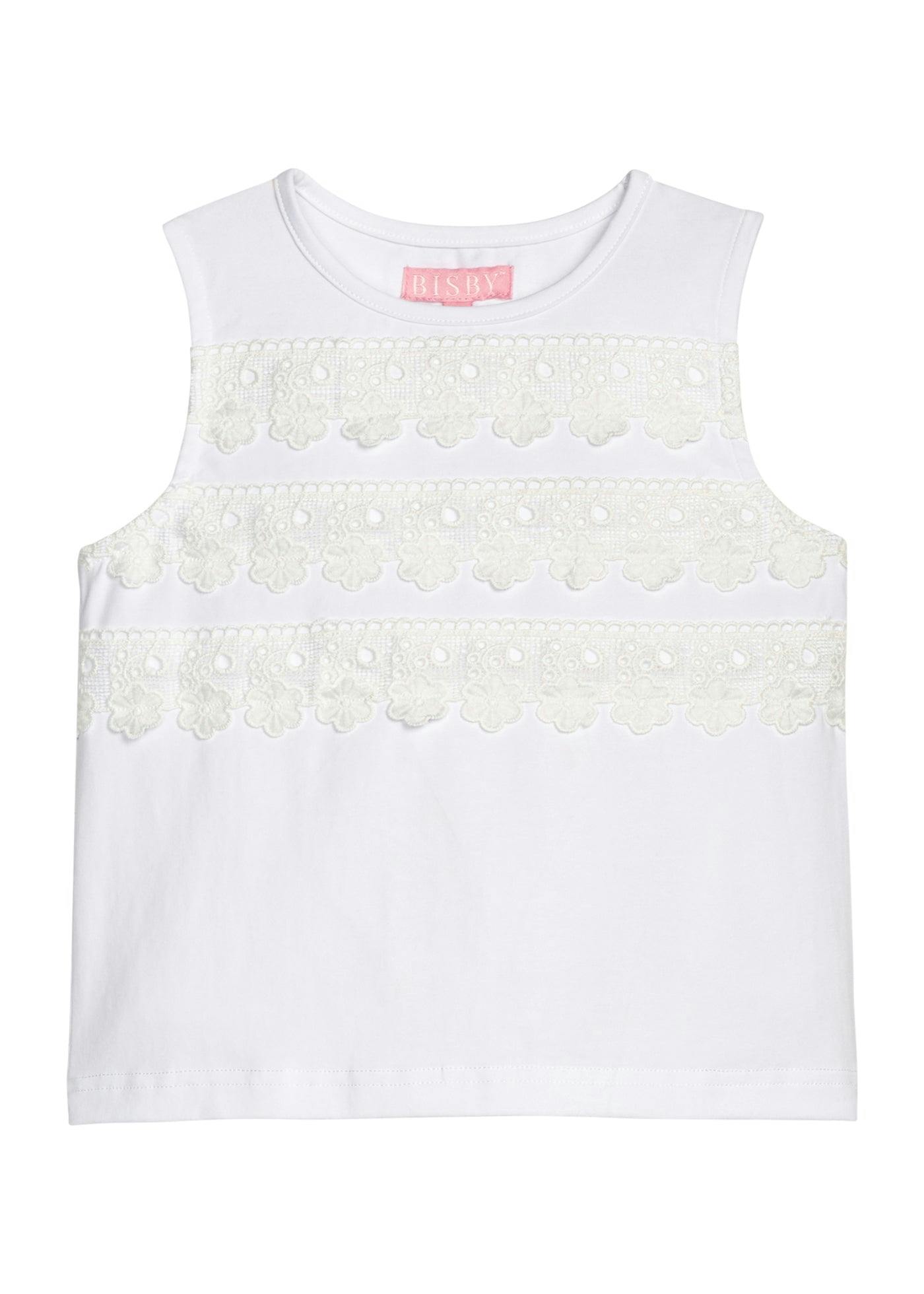 Sleeveless Tank - White Eyelet Stripe
