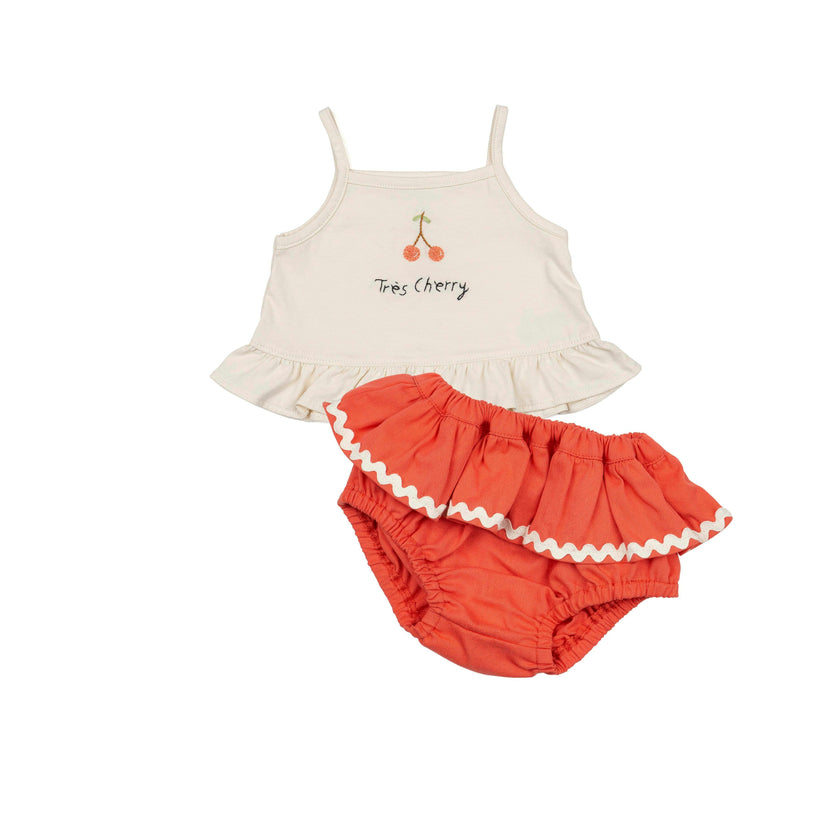 Ruffle Bloomer Set in Tres Cherry