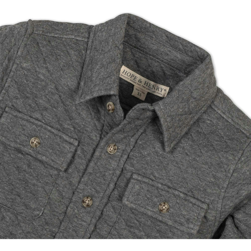 Long Sleeve Quilted Button Down Shirt Jacket, Grey