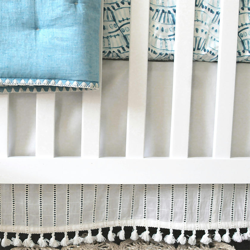 Off-White Boho Tassel Crib Skirt