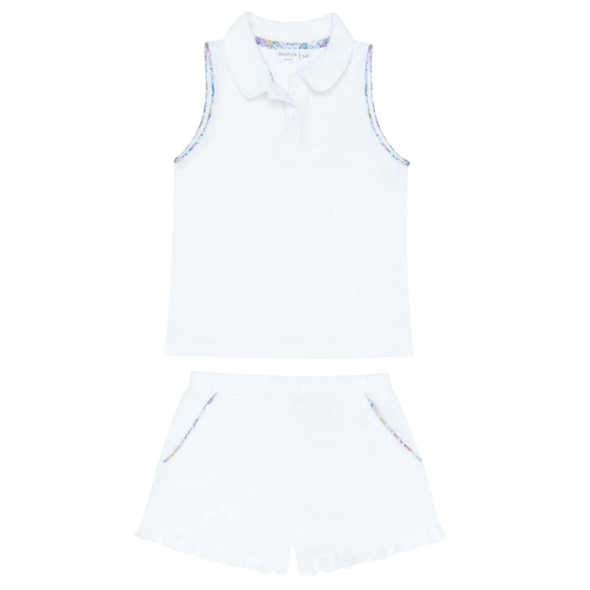 girls shell white french terry tennis tank top and short set