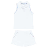 girls shell white french terry tennis tank top and short set