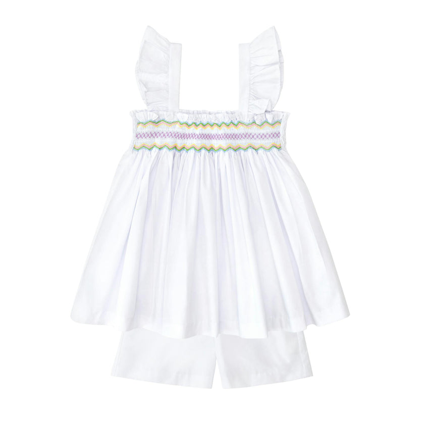 The Harper Set in Classic White with Rainbow Smocking