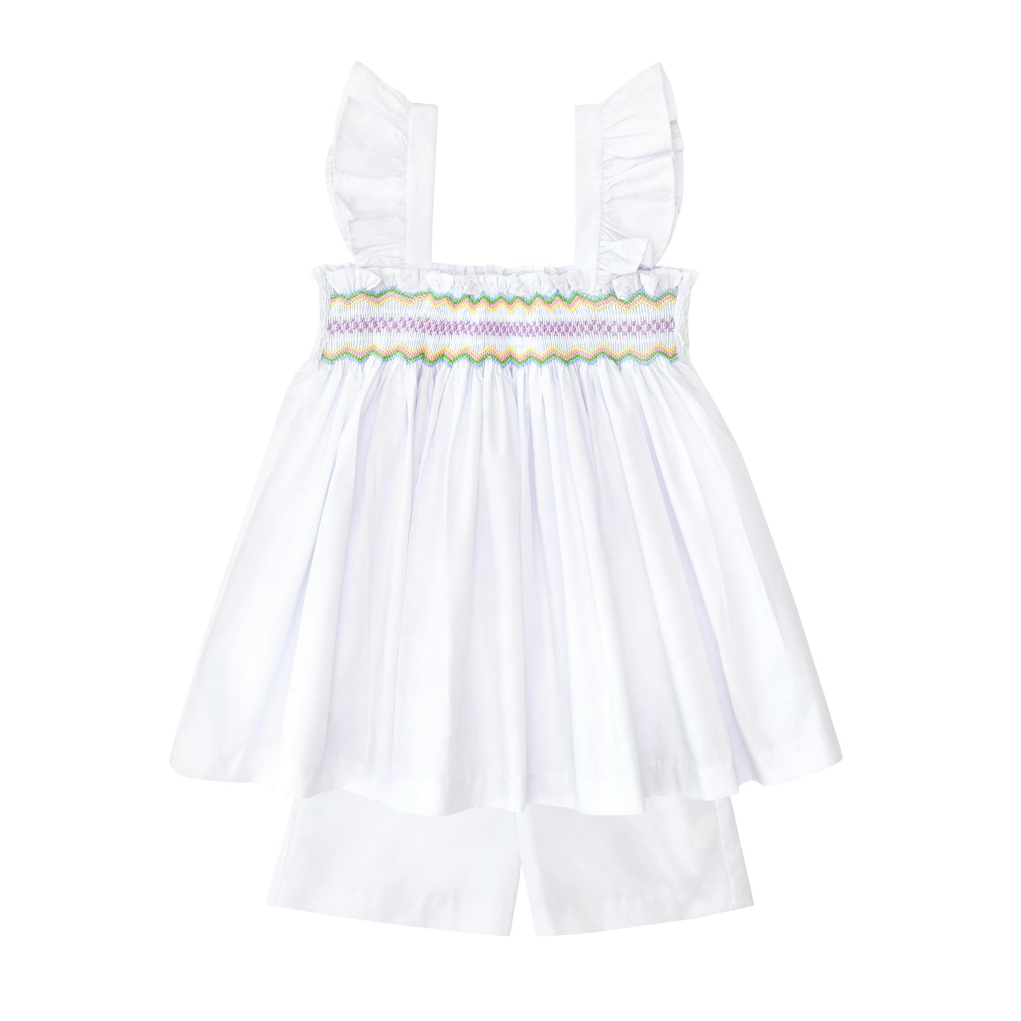 The Harper Set in Classic White with Rainbow Smocking