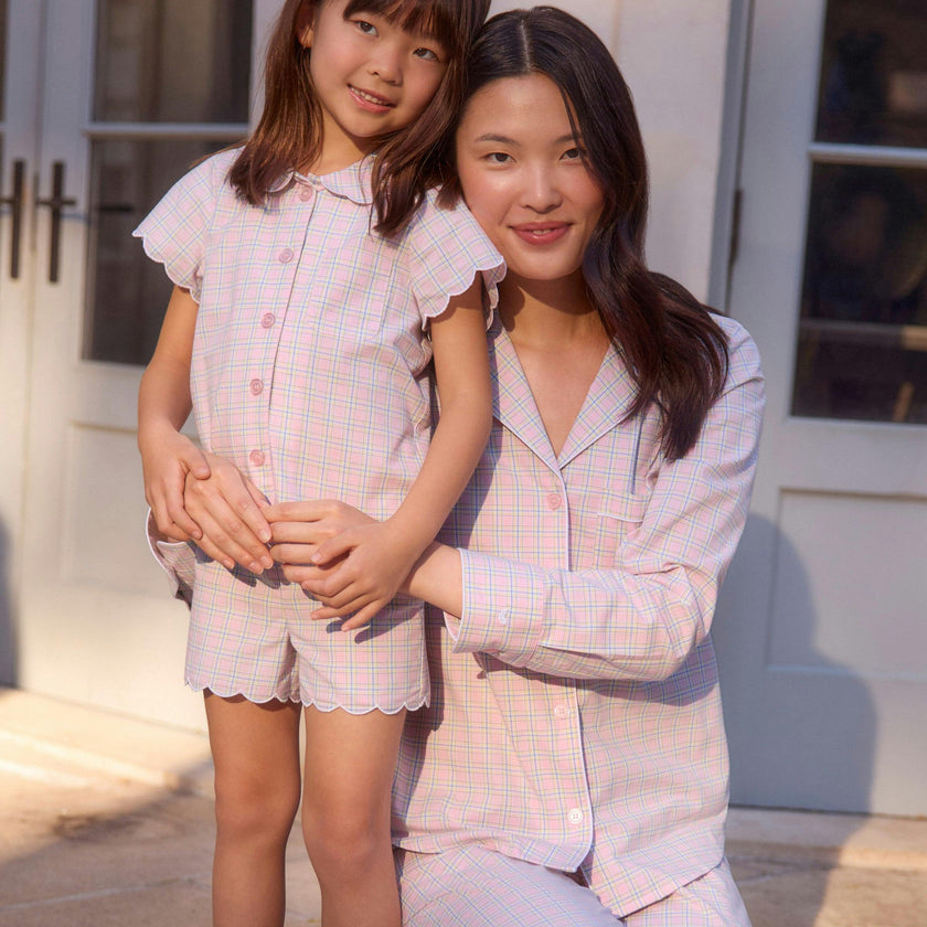 Women's Twill Pajama Set in Peony Plaid