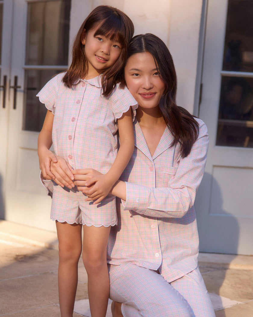 Women's Twill Pajama Set in Peony Plaid