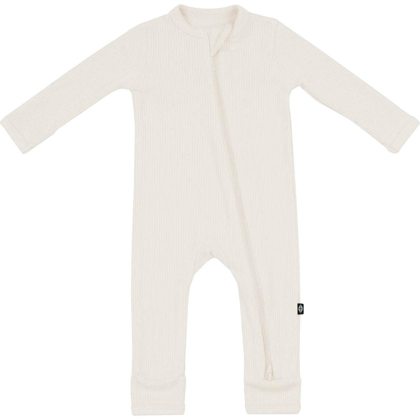 Ribbed Zipper Romper, Oat