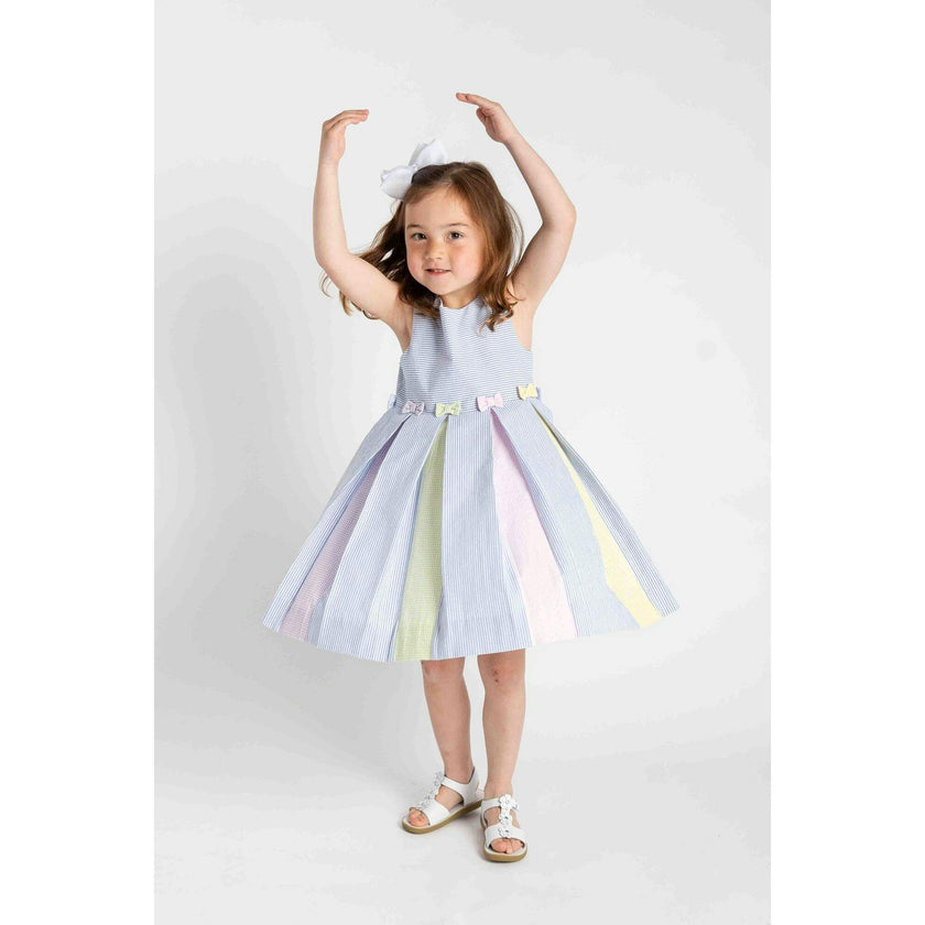 Multicolor Seersucker Pleated Dress