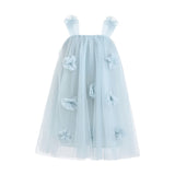 Blue Flower-Embellished Tulle Dress