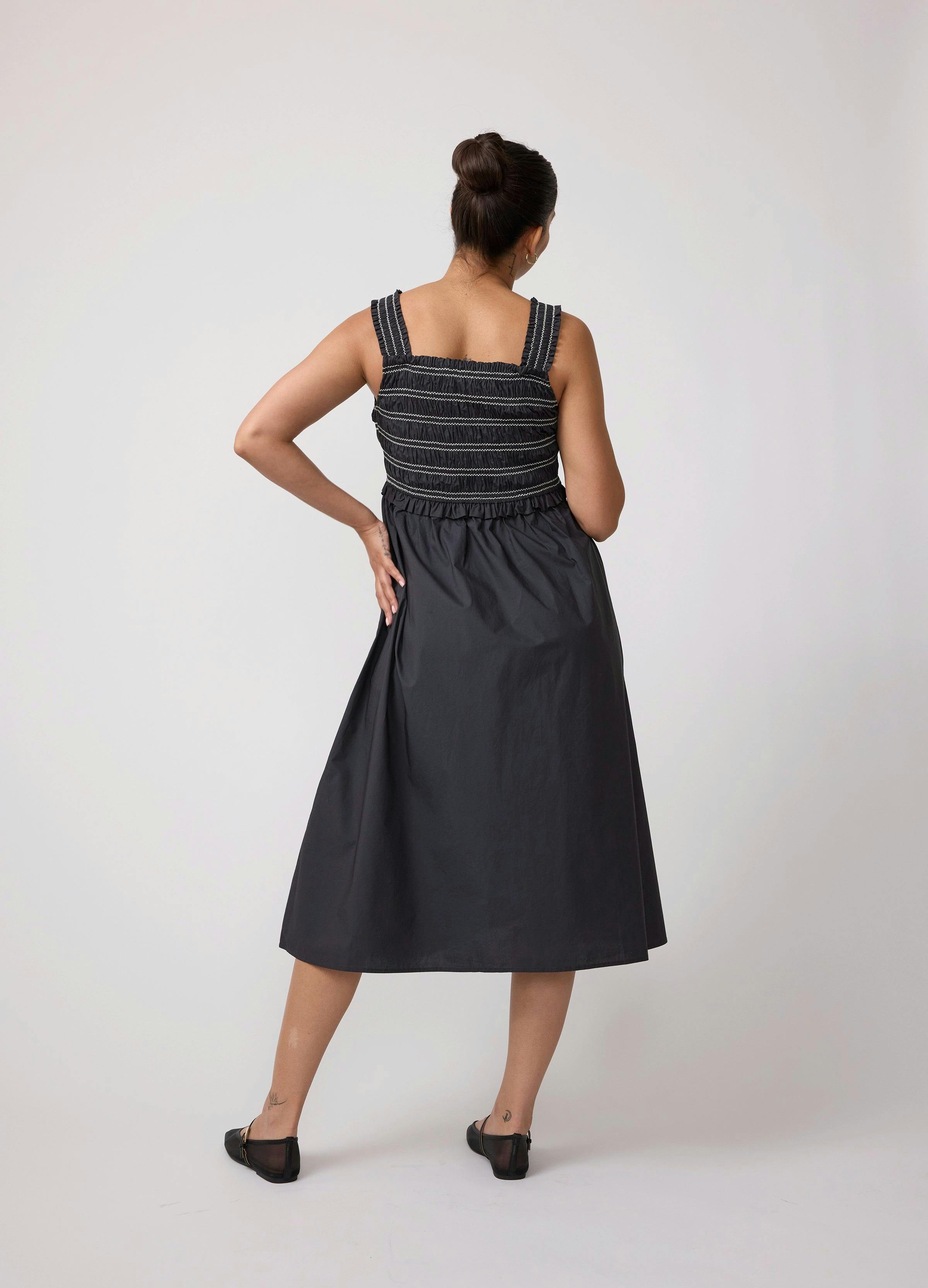 Square Neck Smocked Cotton Maternity Maxi Dress