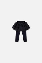 Baby Leggings With Integrated Tulle Skirt Dark Blue