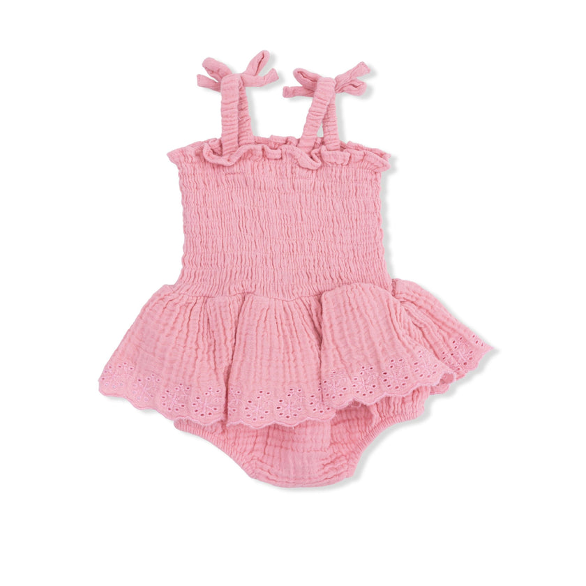 Solid Muslin Poignant Pink - Smocked Bubble with Skirt