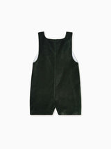 Dark Green Buganvilla Velvet Baby Dungarees