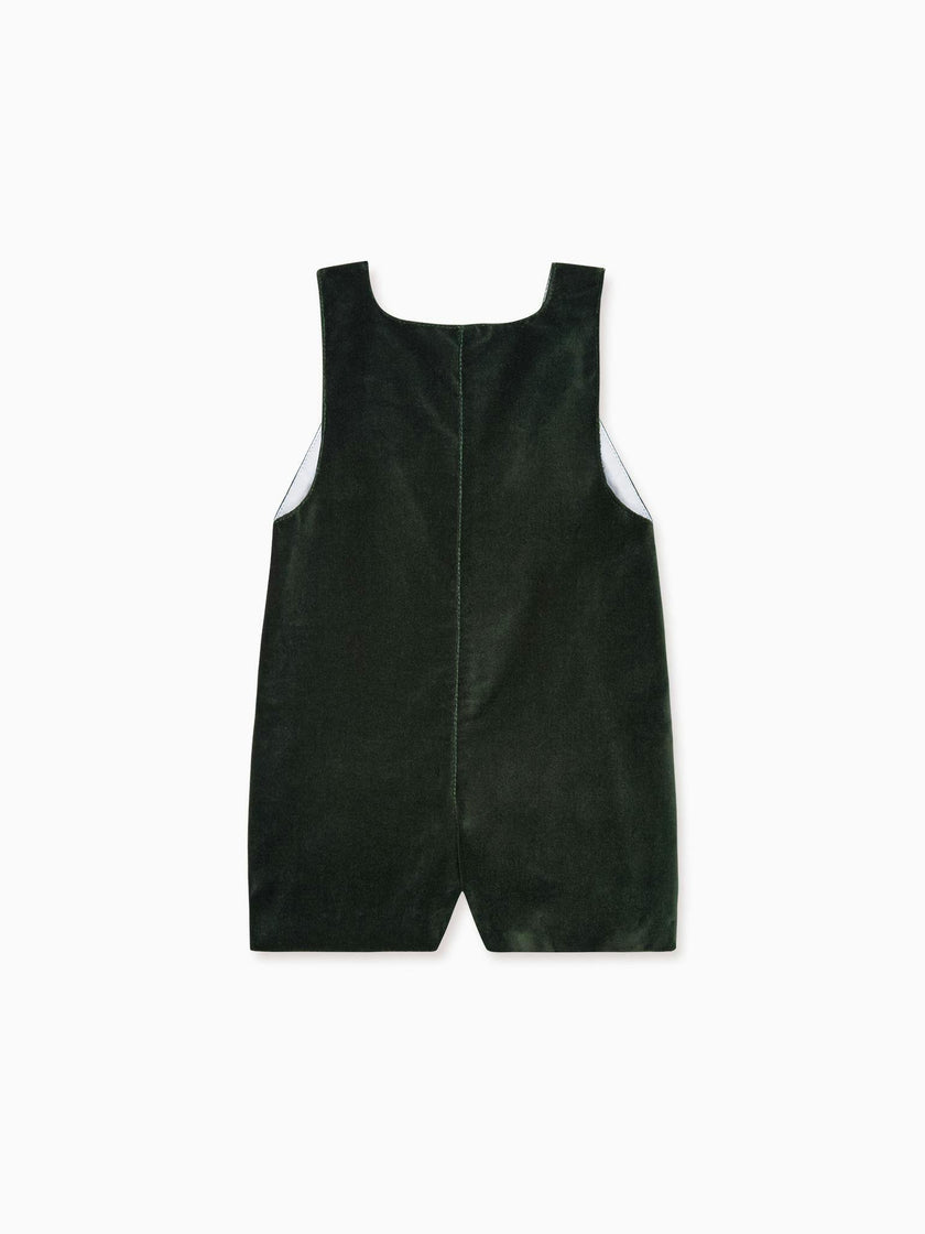 Dark Green Buganvilla Velvet Baby Dungarees