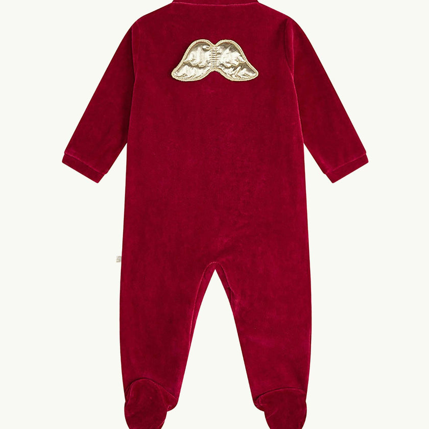 Velour Angel Wing™ Sleepsuit - Gold & Burgundy